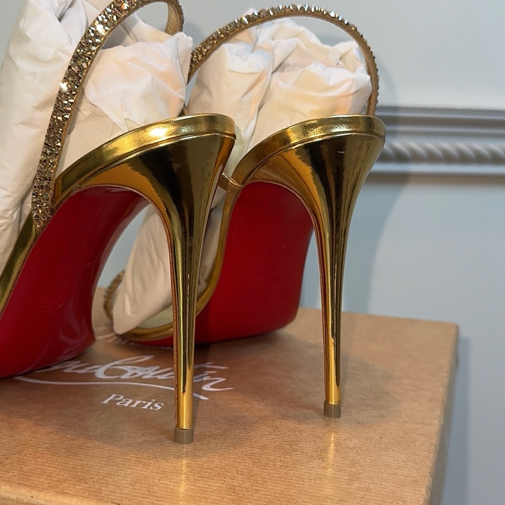 Christian Louboutin Rosalie 100mm Strass Gold Crystal Sandals 40EU - Picture 7 of 11